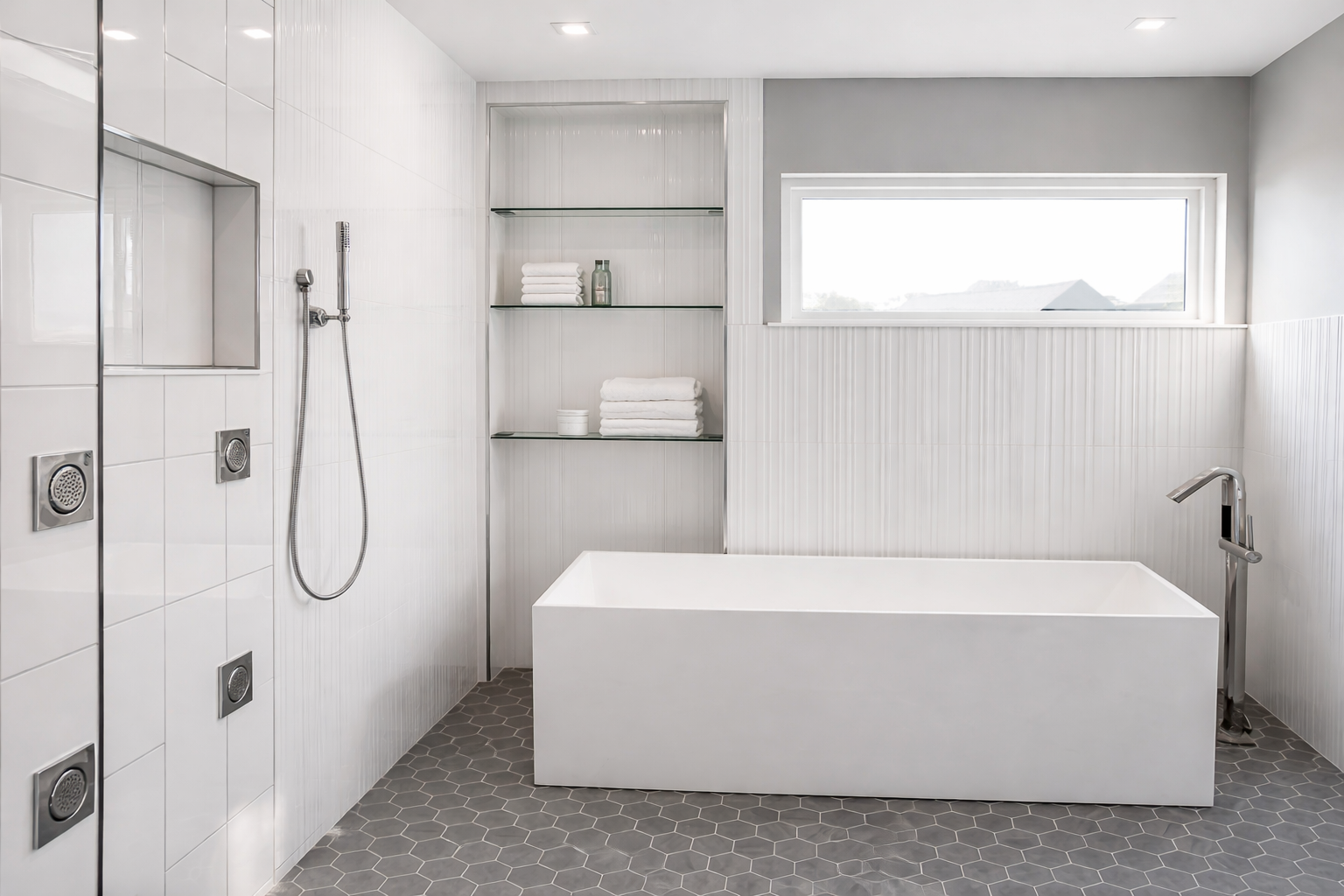 Freestanding tub and tiled shower bathroom remodel in Indianapolis